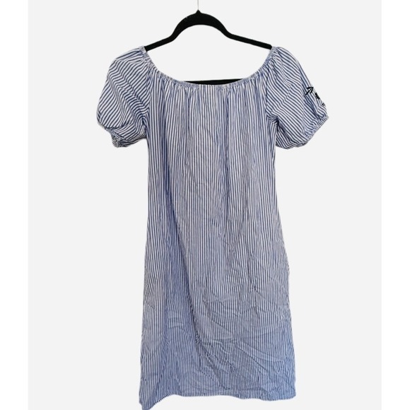 Who What Wear Revolve Striped Midi Dress Off Shoulder Blue Striped Size XS - Picture 4 of 6